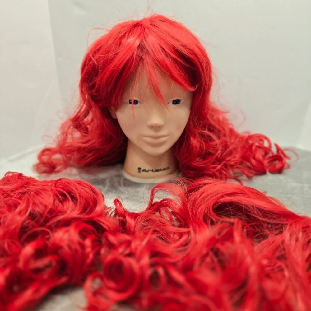 Red Cosplay Wig Set with‎ Two Long Wavy Ponytail Clip-In Extensions Anime Style